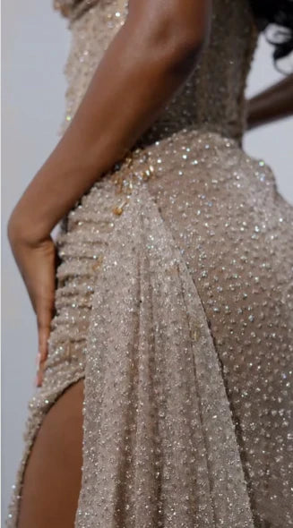 Strapless Sequin Strapless Long formal dresses Bridesmaid Dresses evening gown Prom Dress With Split